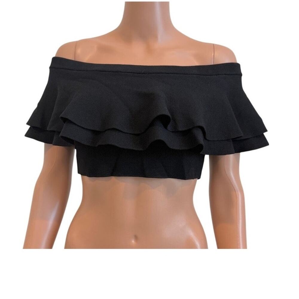 Gianni Bini small off the shoulder ruffle flounce crop sweater top TS 3462
